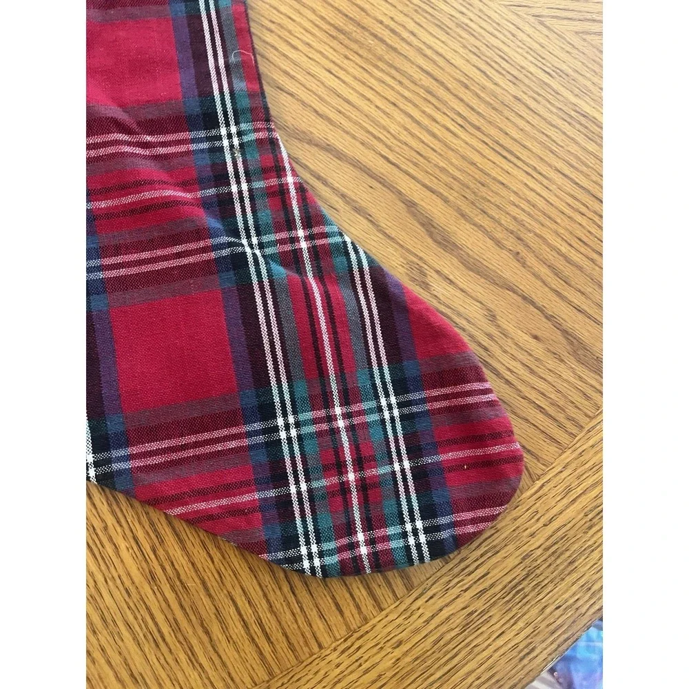 Red Plaid Christmas Stocking Thick Cotton Fabric Country Equestrian English 20